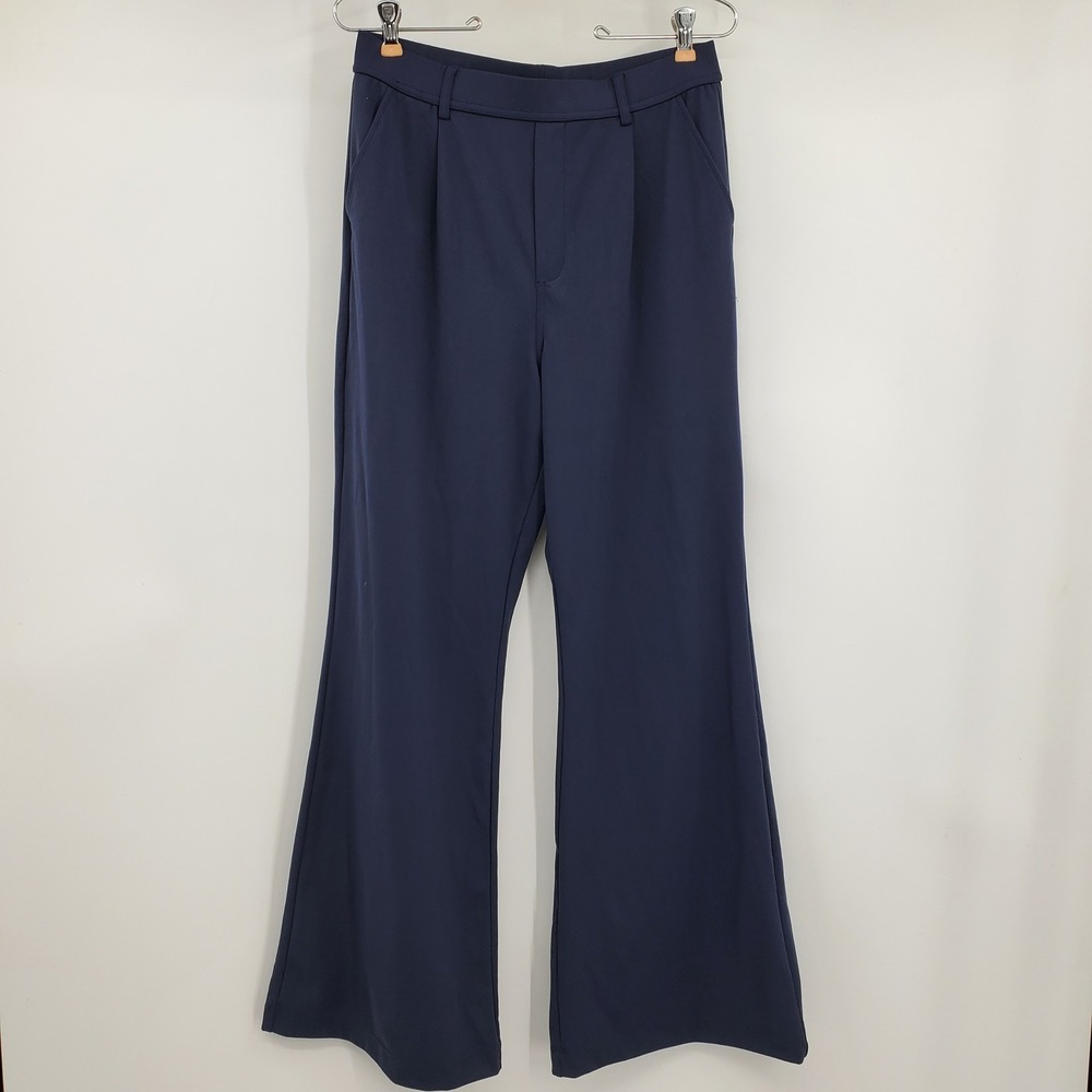Halara Navy High Waisted Wide Leg Pleated Trousers Stretch Med Workwear Business